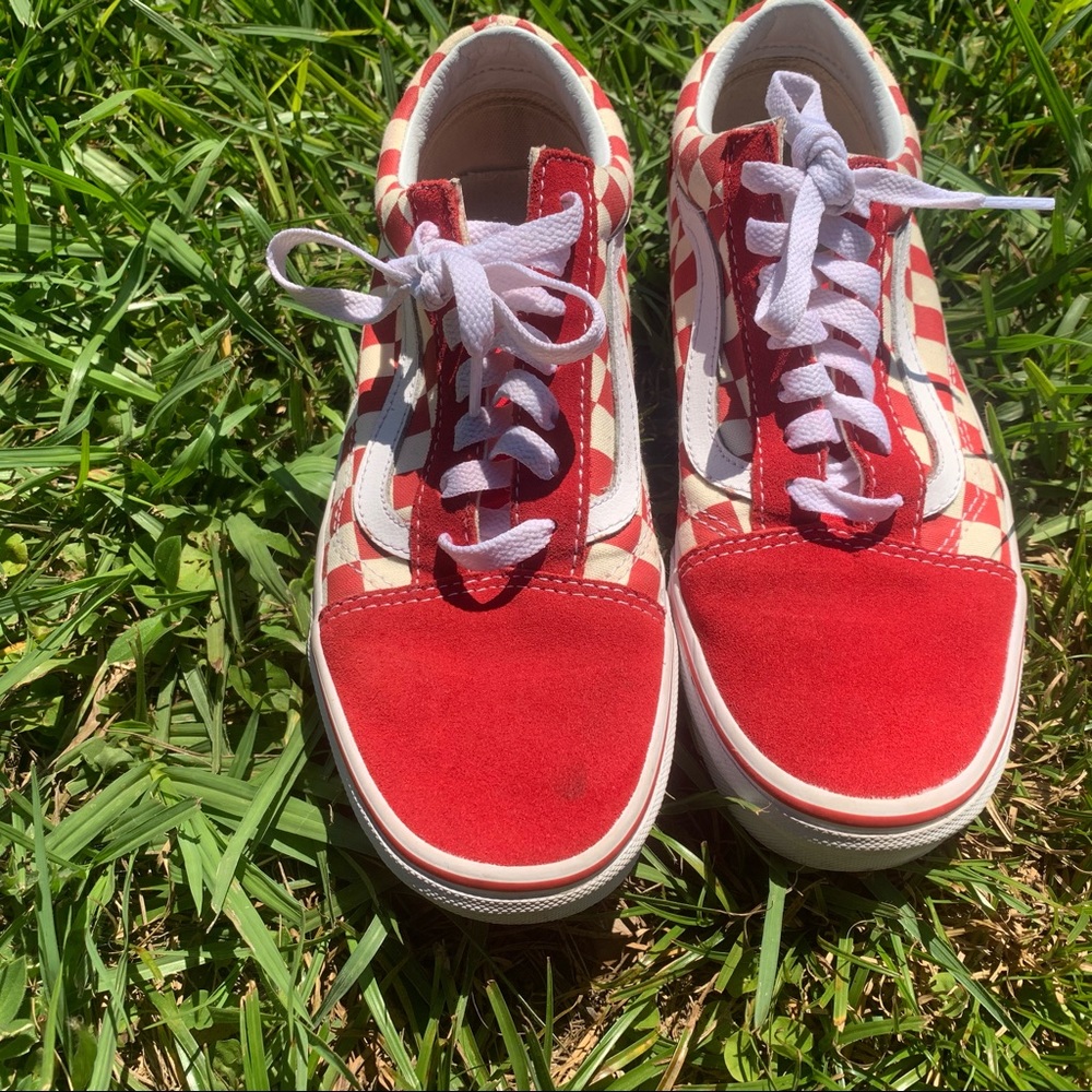 Red checkered, old school Vans